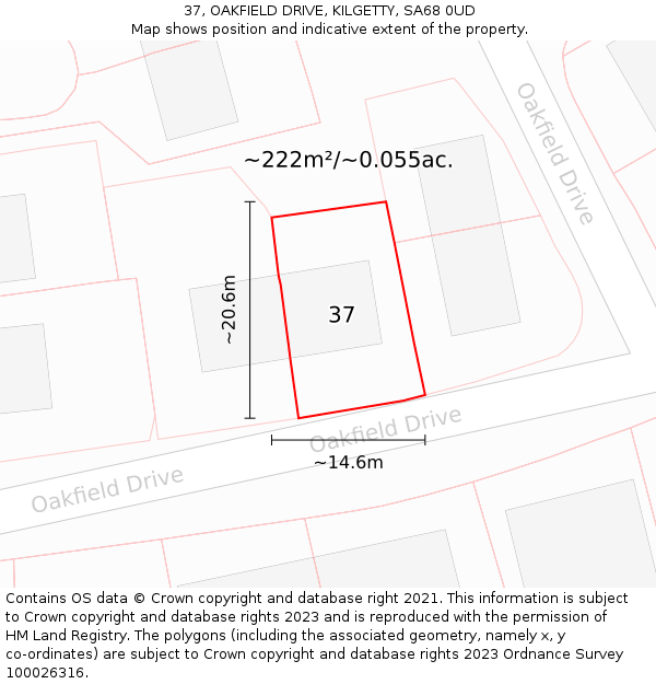 37, OAKFIELD DRIVE, KILGETTY, SA68 0UD: Plot and title map