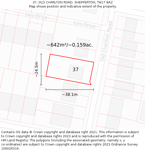 37, OLD CHARLTON ROAD, SHEPPERTON, TW17 8AZ: Plot and title map