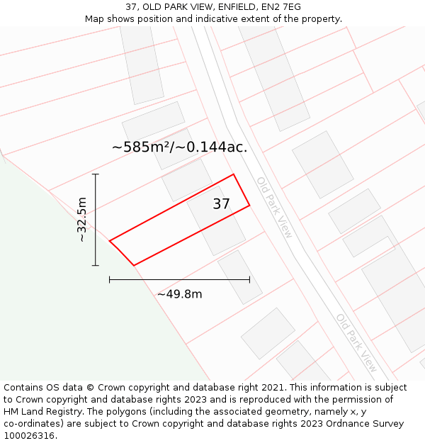 37, OLD PARK VIEW, ENFIELD, EN2 7EG: Plot and title map