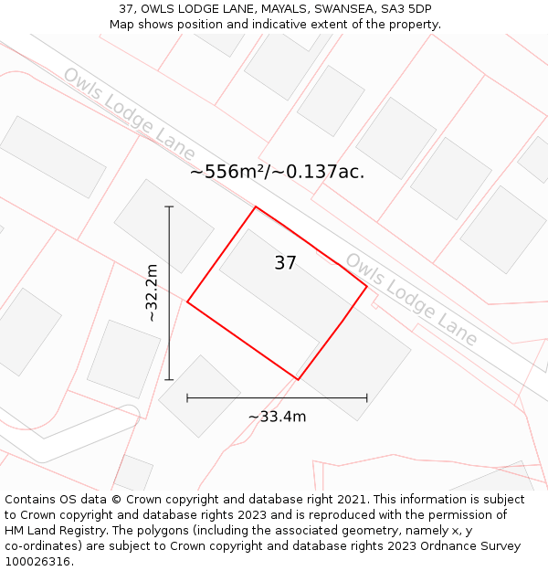 37, OWLS LODGE LANE, MAYALS, SWANSEA, SA3 5DP: Plot and title map