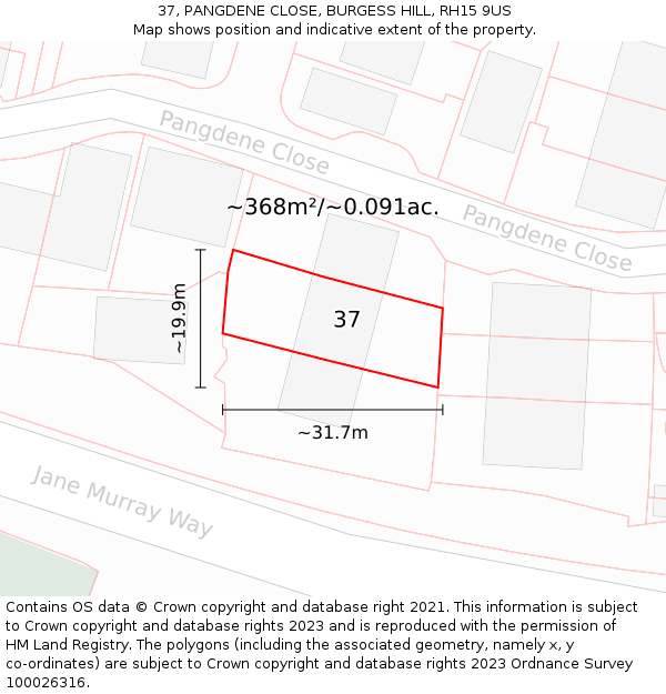 37, PANGDENE CLOSE, BURGESS HILL, RH15 9US: Plot and title map