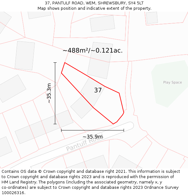 37, PANTULF ROAD, WEM, SHREWSBURY, SY4 5LT: Plot and title map