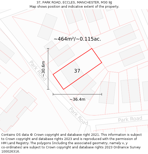 37, PARK ROAD, ECCLES, MANCHESTER, M30 9JJ: Plot and title map