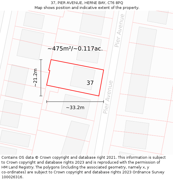 37, PIER AVENUE, HERNE BAY, CT6 8PQ: Plot and title map