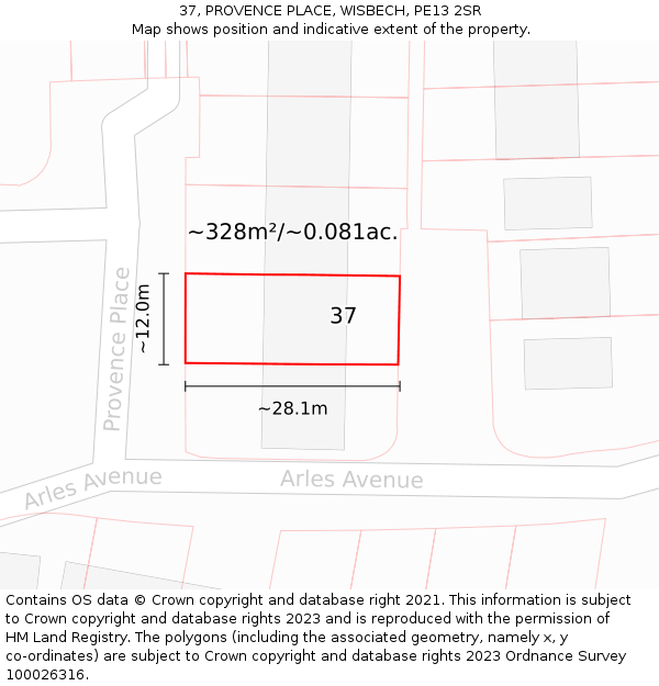 37, PROVENCE PLACE, WISBECH, PE13 2SR: Plot and title map