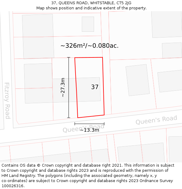 37, QUEENS ROAD, WHITSTABLE, CT5 2JG: Plot and title map