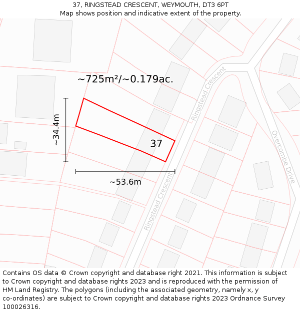 37, RINGSTEAD CRESCENT, WEYMOUTH, DT3 6PT: Plot and title map