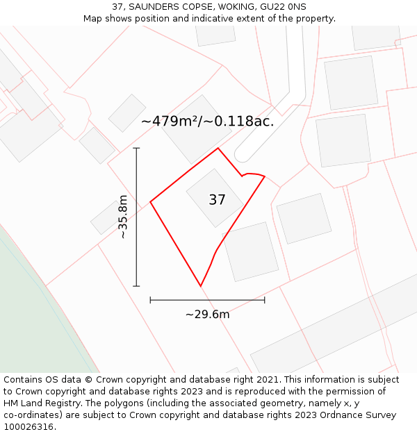 37, SAUNDERS COPSE, WOKING, GU22 0NS: Plot and title map