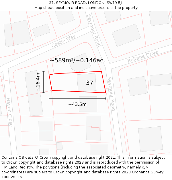 37, SEYMOUR ROAD, LONDON, SW19 5JL: Plot and title map