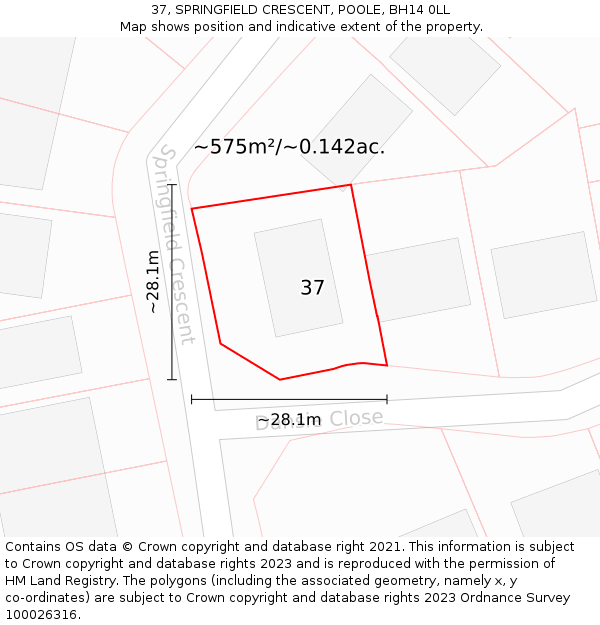 37, SPRINGFIELD CRESCENT, POOLE, BH14 0LL: Plot and title map