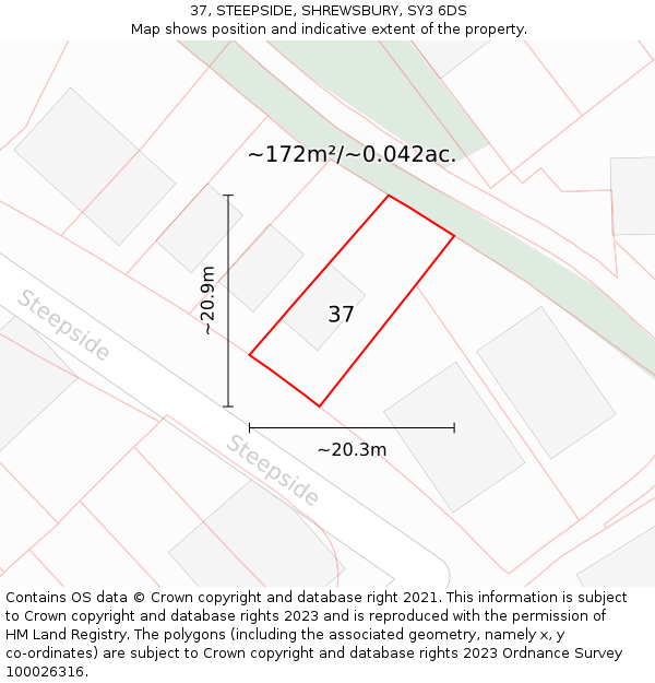 37, STEEPSIDE, SHREWSBURY, SY3 6DS: Plot and title map