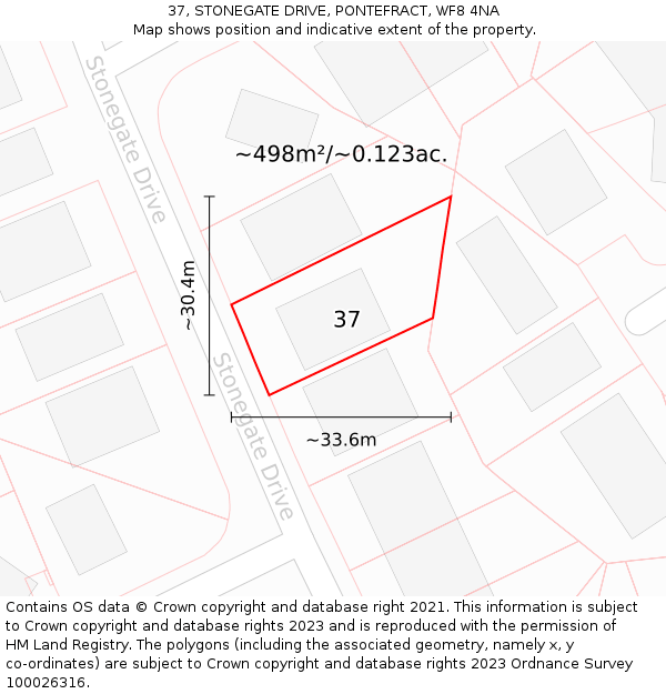 37, STONEGATE DRIVE, PONTEFRACT, WF8 4NA: Plot and title map