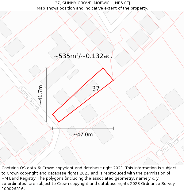 37, SUNNY GROVE, NORWICH, NR5 0EJ: Plot and title map