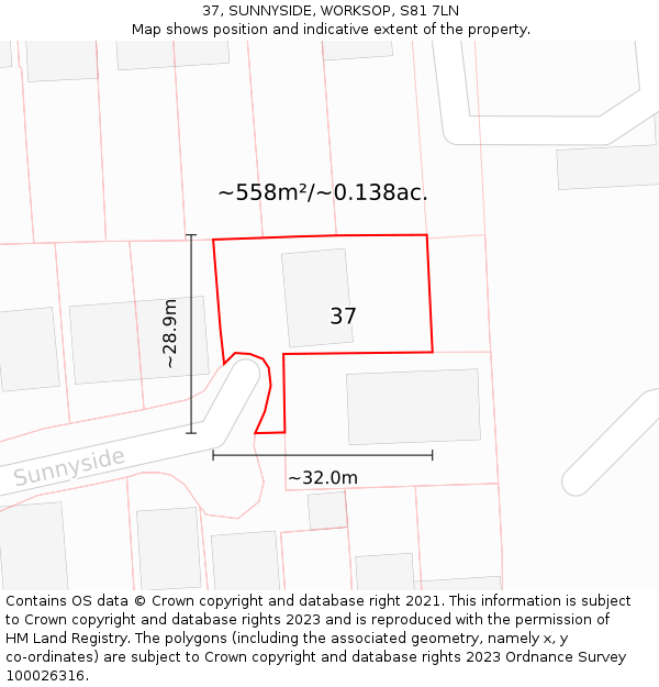 37, SUNNYSIDE, WORKSOP, S81 7LN: Plot and title map