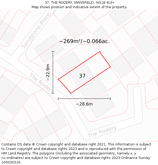 37, THE RODERY, MANSFIELD, NG18 4UH: Plot and title map