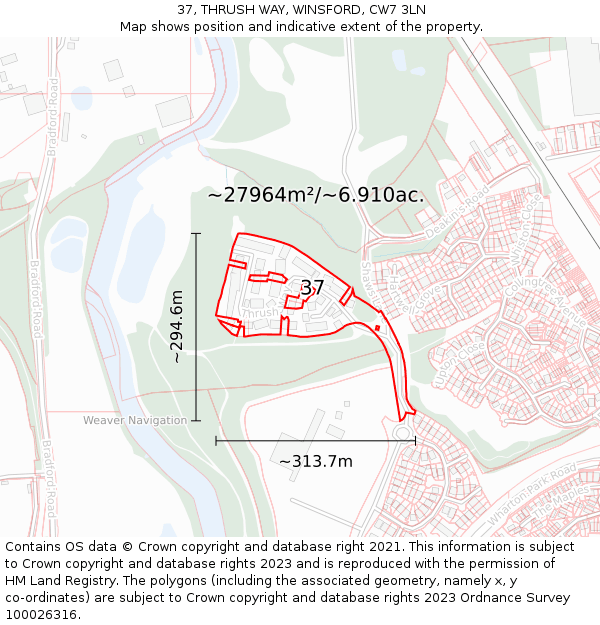 37, THRUSH WAY, WINSFORD, CW7 3LN: Plot and title map