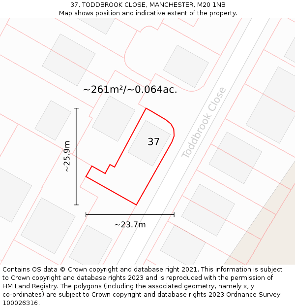 37, TODDBROOK CLOSE, MANCHESTER, M20 1NB: Plot and title map