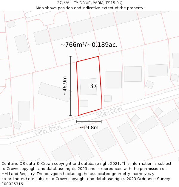 37, VALLEY DRIVE, YARM, TS15 9JQ: Plot and title map