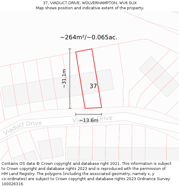 37, VIADUCT DRIVE, WOLVERHAMPTON, WV6 0UX: Plot and title map