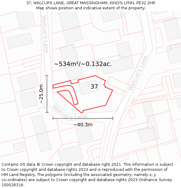37, WALCUPS LANE, GREAT MASSINGHAM, KING'S LYNN, PE32 2HR: Plot and title map