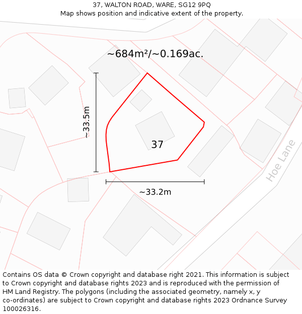 37, WALTON ROAD, WARE, SG12 9PQ: Plot and title map