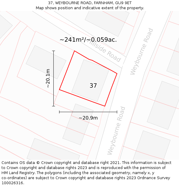 37, WEYBOURNE ROAD, FARNHAM, GU9 9ET: Plot and title map