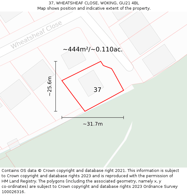 37, WHEATSHEAF CLOSE, WOKING, GU21 4BL: Plot and title map