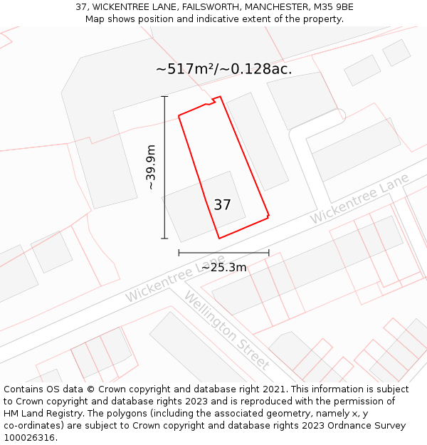 37, WICKENTREE LANE, FAILSWORTH, MANCHESTER, M35 9BE: Plot and title map