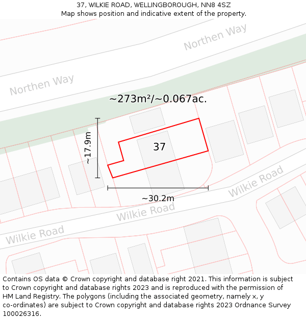 37, WILKIE ROAD, WELLINGBOROUGH, NN8 4SZ: Plot and title map