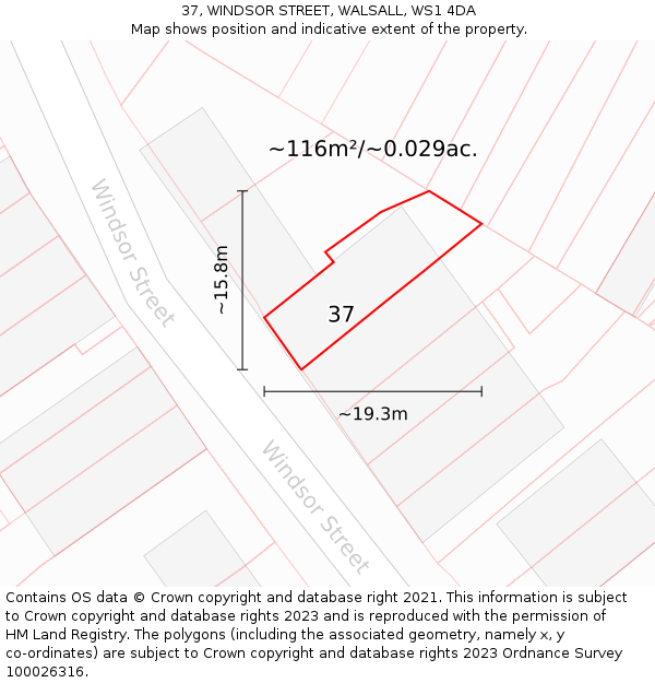 37, WINDSOR STREET, WALSALL, WS1 4DA: Plot and title map