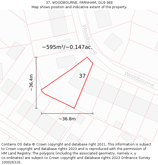 37, WOODBOURNE, FARNHAM, GU9 9EE: Plot and title map