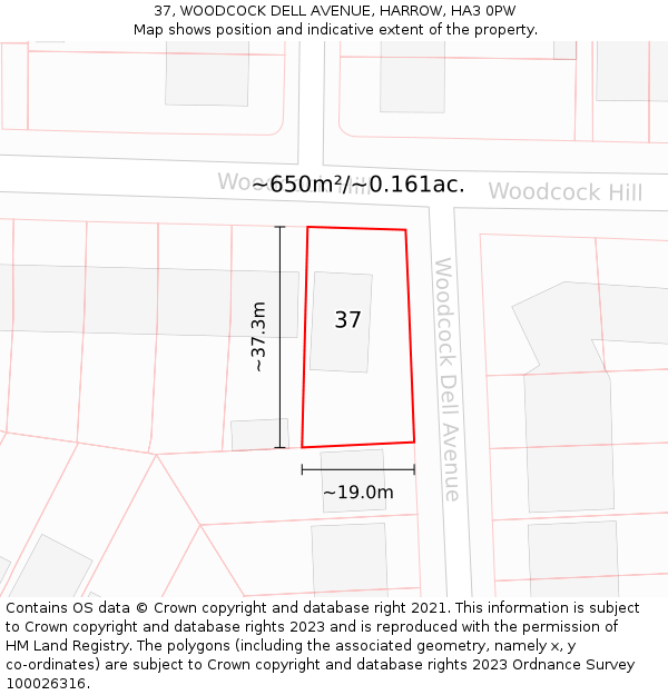 37, WOODCOCK DELL AVENUE, HARROW, HA3 0PW: Plot and title map