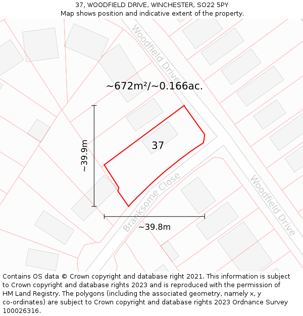 37, WOODFIELD DRIVE, WINCHESTER, SO22 5PY: Plot and title map