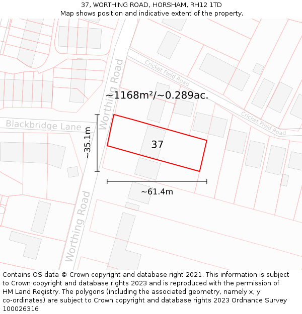 37, WORTHING ROAD, HORSHAM, RH12 1TD: Plot and title map