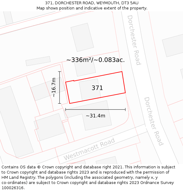 371, DORCHESTER ROAD, WEYMOUTH, DT3 5AU: Plot and title map