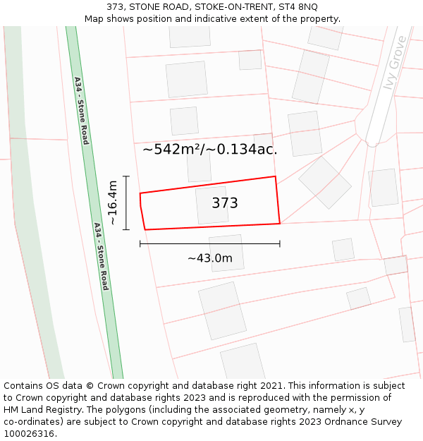 373, STONE ROAD, STOKE-ON-TRENT, ST4 8NQ: Plot and title map