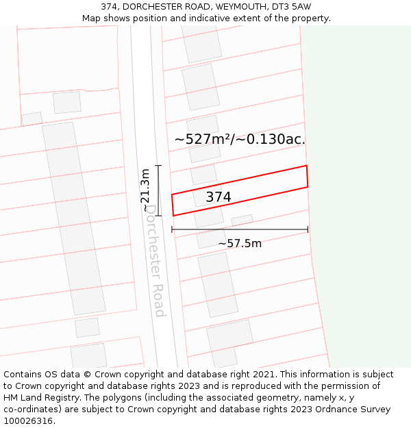 374, DORCHESTER ROAD, WEYMOUTH, DT3 5AW: Plot and title map