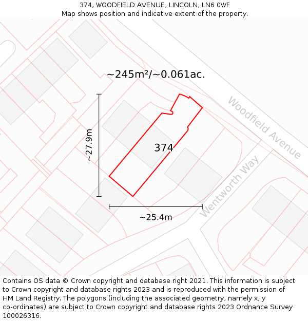 374, WOODFIELD AVENUE, LINCOLN, LN6 0WF: Plot and title map
