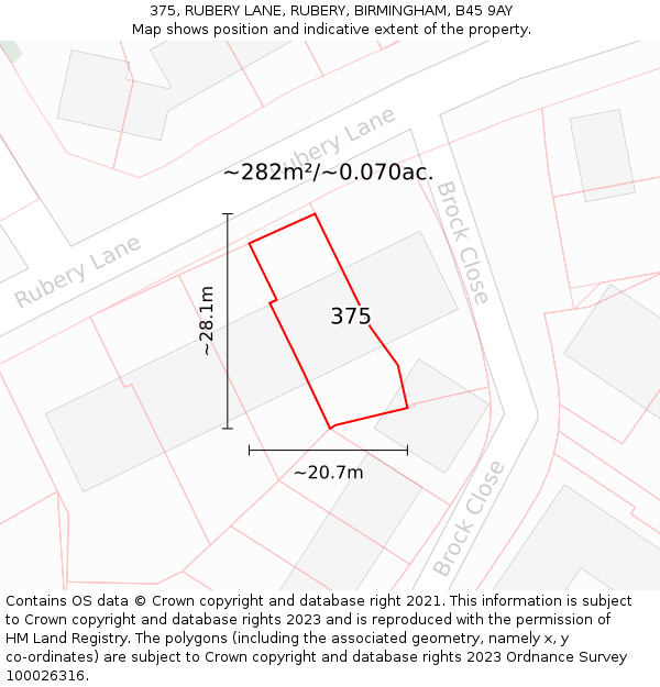 375, RUBERY LANE, RUBERY, BIRMINGHAM, B45 9AY: Plot and title map