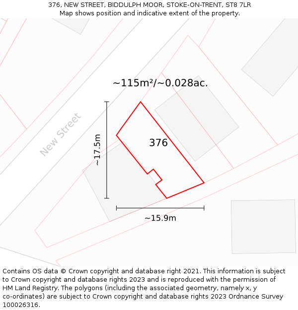 376, NEW STREET, BIDDULPH MOOR, STOKE-ON-TRENT, ST8 7LR: Plot and title map