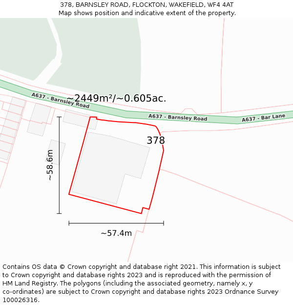 378, BARNSLEY ROAD, FLOCKTON, WAKEFIELD, WF4 4AT: Plot and title map