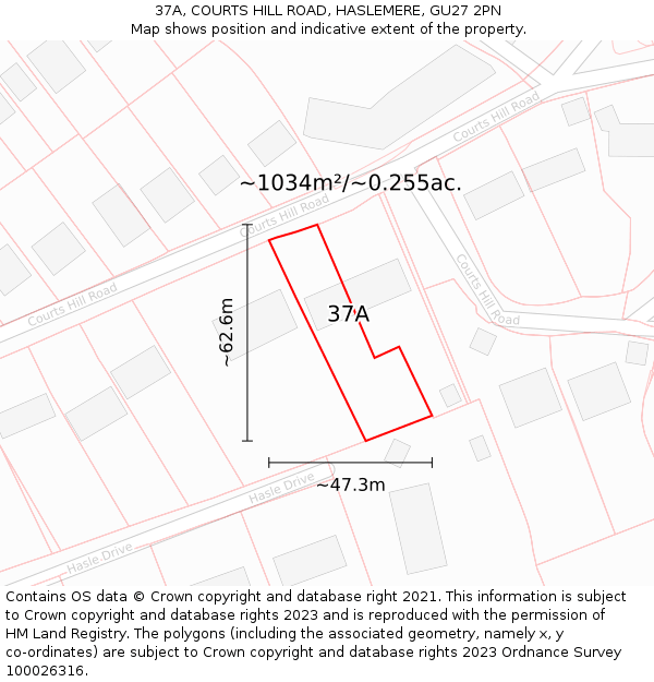 37A, COURTS HILL ROAD, HASLEMERE, GU27 2PN: Plot and title map