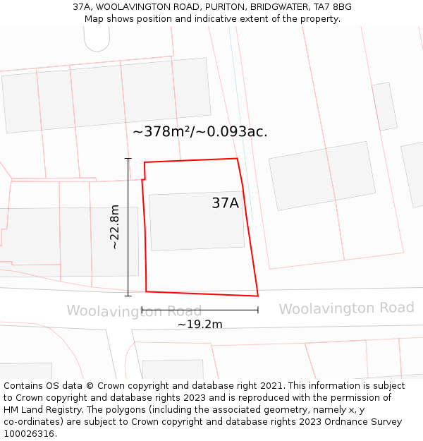 37A, WOOLAVINGTON ROAD, PURITON, BRIDGWATER, TA7 8BG: Plot and title map