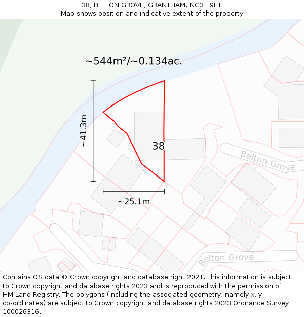 38, BELTON GROVE, GRANTHAM, NG31 9HH: Plot and title map