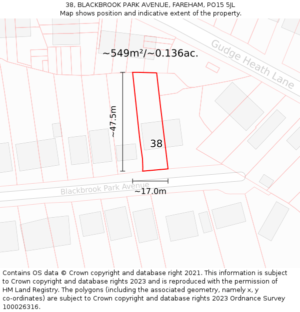 38, BLACKBROOK PARK AVENUE, FAREHAM, PO15 5JL: Plot and title map