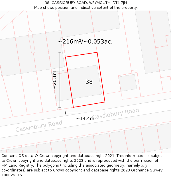 38, CASSIOBURY ROAD, WEYMOUTH, DT4 7JN: Plot and title map