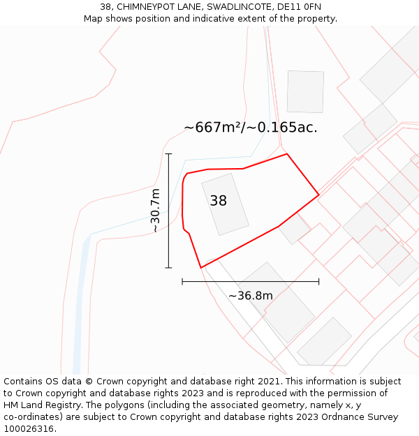 38, CHIMNEYPOT LANE, SWADLINCOTE, DE11 0FN: Plot and title map