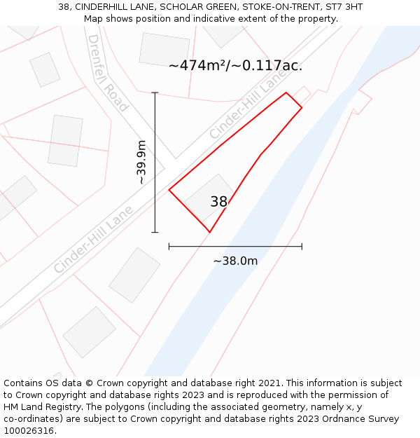 38, CINDERHILL LANE, SCHOLAR GREEN, STOKE-ON-TRENT, ST7 3HT: Plot and title map