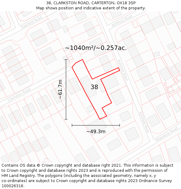 38, CLARKSTON ROAD, CARTERTON, OX18 3SP: Plot and title map