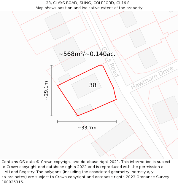 38, CLAYS ROAD, SLING, COLEFORD, GL16 8LJ: Plot and title map